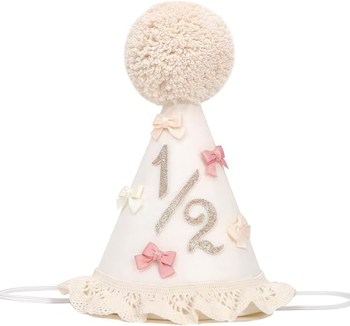 Boho Half Birthday Hat for Baby Girls - Pink 1/2 Birthday Party Crown