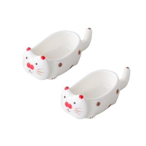(2 Pieces) Ceramic Cat Dipping Saucer Set - Cute Cartoon Style, Food-Grade, Dishwasher Safe - B