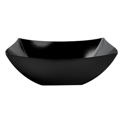Restaurantware Moderna 128 Ounce Fancy Plastic Bowls 10 Square Disposable Salad Bowls - Durable Heavy-duty Black Plastic Bowls For Warm And Cold Foods
