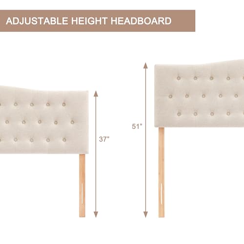 Queen Size Tufted Upholstered Headboard, Adjustable Height Fabric Headboard