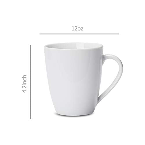 Porcelain Coffee Mugs Set - 12 oz Microwave & Oven Safe White Cups