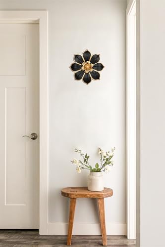 10-Inch 3D Metal Flower Wall Art, Black and Gold Floral Wall Decor