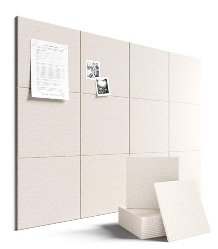 Felt Bulletin Board Tiles - 12 Pack Adhesive Pin Board for Office & Home