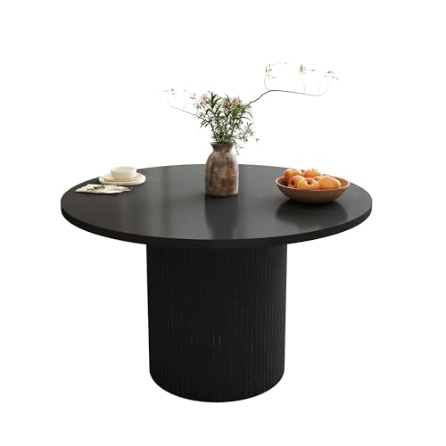 47-Inch Round Dining Table, Modern Farmhouse Wood Kitchen Table with Fluted Base