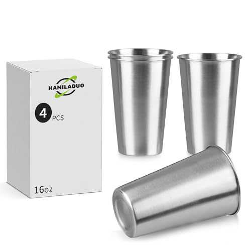 16 oz Stainless Steel Pint Cups - Reusable Shatterproof Tumbler Set (4-Pack)
