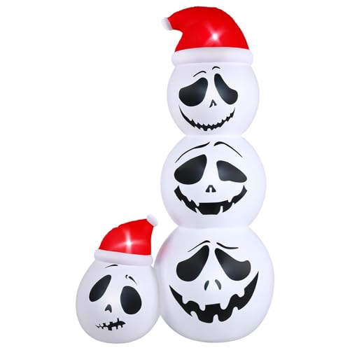 Leyndo 6ft Halloween Skeleton Inflatable with Santa Hat | LED Outdoor Yard Decor