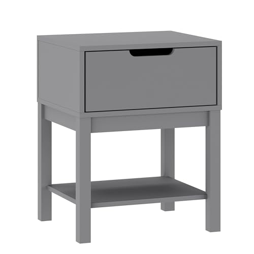 Kids Wooden Nightstand with Storage Drawer and Open Shelf, Gray