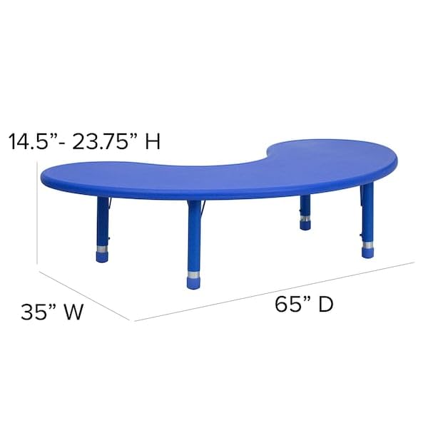 Adjustable Height Kids Activity Table, Half-Moon Blue Plastic Table