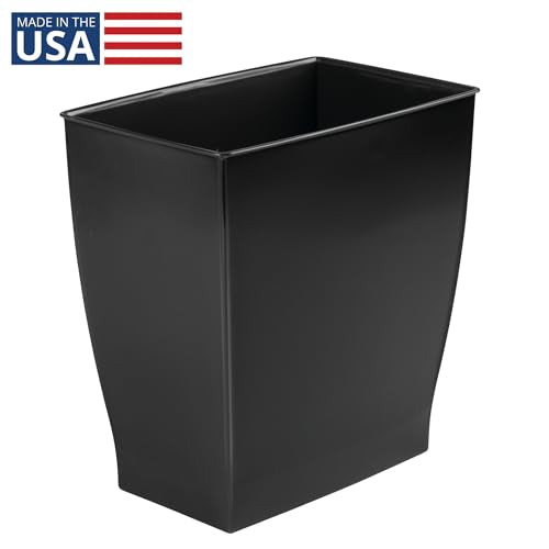Slim Plastic Trash Can - 2.5 Gallon Small Rectangular Wastebasket, Black