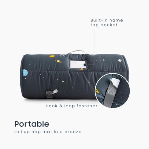 Wake In Cloud 100% Cotton Toddler Nap Mat with Pillow & Blanket - Galaxy Space