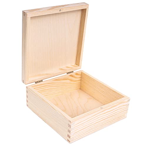 Square Wooden Storage Box with Lid - Unpainted Keepsake Organizer