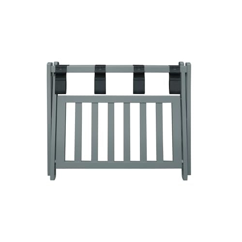 Casual Home Foldable Solid Wood Fully-Assembled Luggage Rack with Shelf Slate Gray
