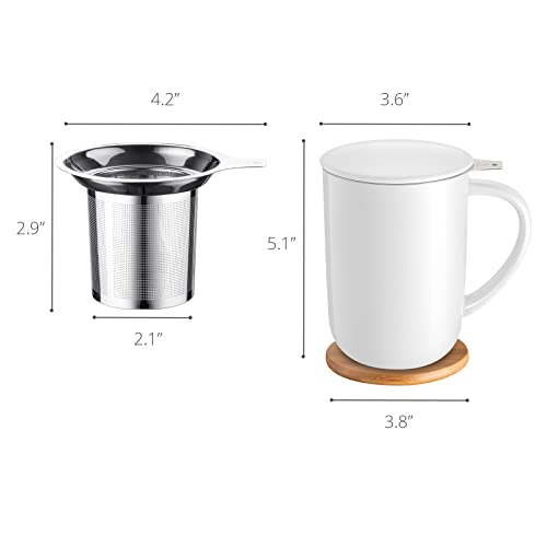 White Porcelain Tea Mug with Infuser, Lid & Coaster - 16oz CEFU