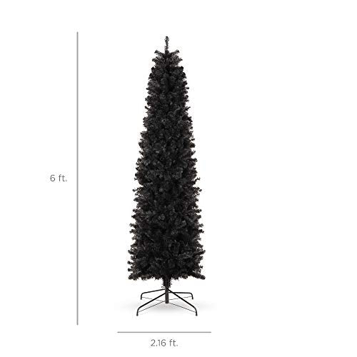 6ft Black Artificial Christmas Pencil Tree with 608 Tips & Metal Stand