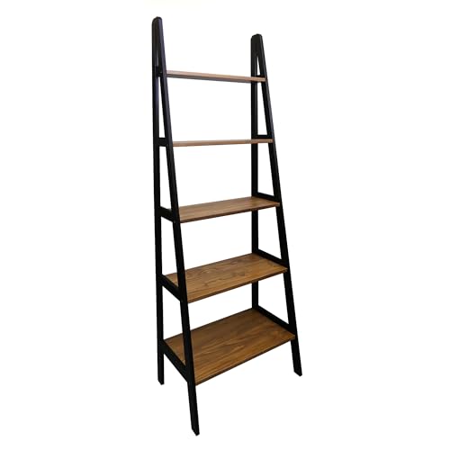 5-Shelf Solid Wood Ladder Bookcase, 72-Inch Tall Two-Tone Display Storage