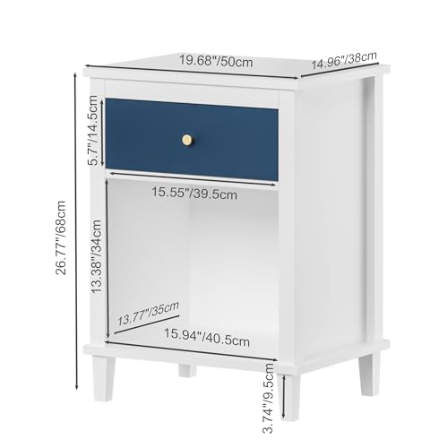 Modern Wooden Nightstand with Drawer and Shelf, White Bedside Table