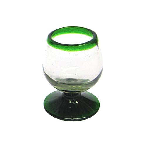 4 oz Small Cognac Glasses Set of 6 with Emerald Green Rim - Recycled, Lead-Free