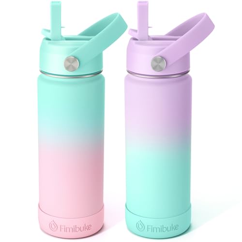 18oz Kids Insulated Stainless Steel Water Bottle with Straw - 2 Pack