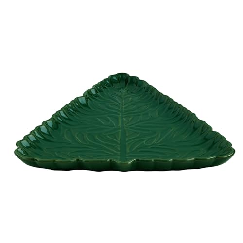 Tree-Shaped Ceramic Serving Platter - Pine Green Christmas Tree Design, 11" x 7.75"