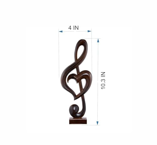Handmade Wooden Heart Treble Clef Music Note Sculpture, 13-Inch Black Figurine