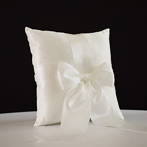 Ivory Wedding Ring Pillow with Satin Bow, 7.8-inch Ring Bearer Holder