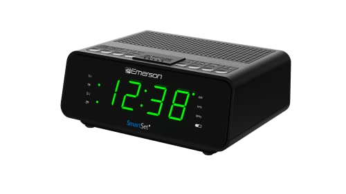 Dual Alarm Clock Radio with Auto Time Setting & Jade Green LED Display