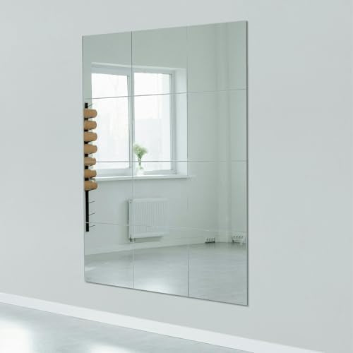 12x12 Inch Frameless Glass Mirror Tiles - DIY Wall Mounted Set (12 Pack)