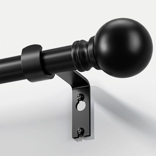 Heavy Duty Black Curtain Rod - 1" Adjustable Metal Drapery Rod (72-144")