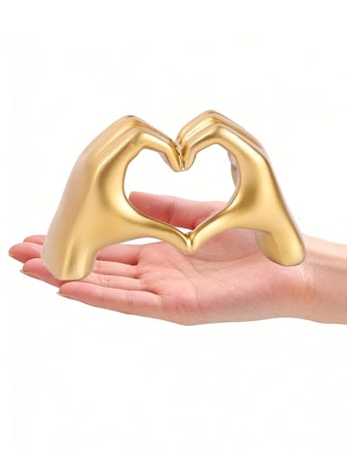 Gold Heart Hands Sculpture Modern Aesthetic Shelf Decor for Home