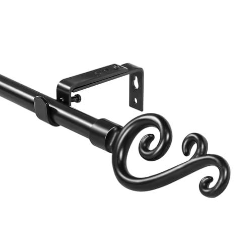 Adjustable Scroll Finial Curtain Rod Set, 5/8-inch, Black, 48-84 Inch