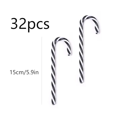 Herzwild 32Pcs Black & White 15cm Candy Cane Hanging Ornaments – Twisted Plastic Xmas Decor