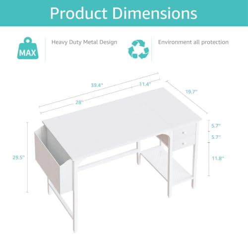 40-Inch Small Computer Desk with Drawers & Shelf - Home Office Writing Table