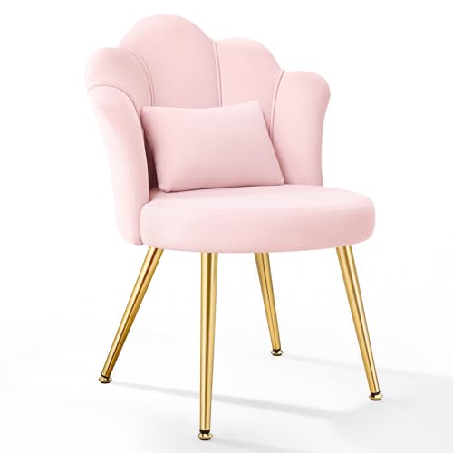 Petal Velvet Makeup Vanity Chair with Lumbar Pillow and Gold Metal Legs