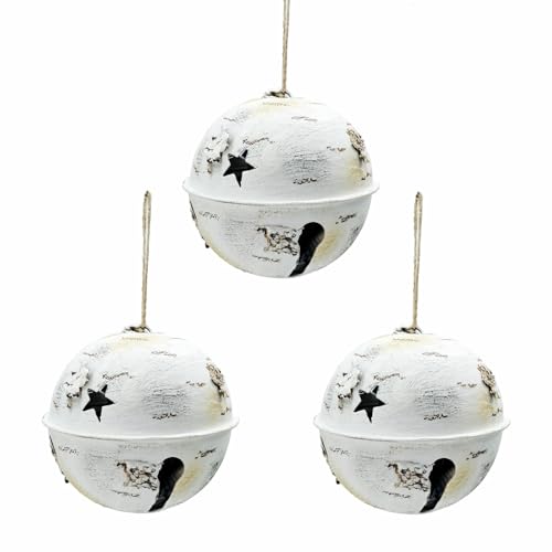 Nature Vibe Handpainted White Metal Christmas Bells Set of 3 - Rustic Holiday Ornaments
