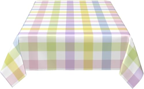 BETGINY Easter Checked Tablecloth 60x104 Inch Rectangular – Rainbow Plaid, Stain & Wrinkle Resistant