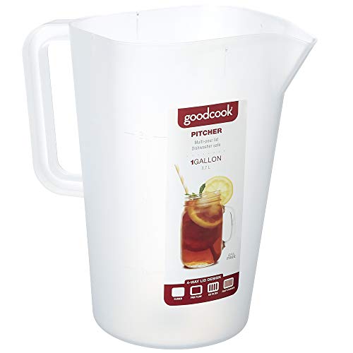 1 Gallon Plastic Beverage Pitcher with 4-Way Straining Lid & Markings