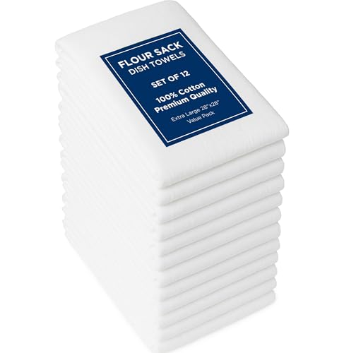 12-Pack Flour Sack Towels, 28x28 Inch 100% Cotton Kitchen Dish Towels