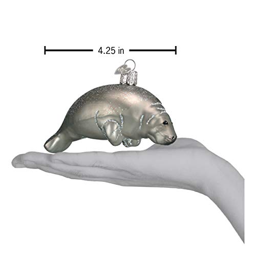Handcrafted Glass Manatee Christmas Ornament, Silver Holiday Decoration