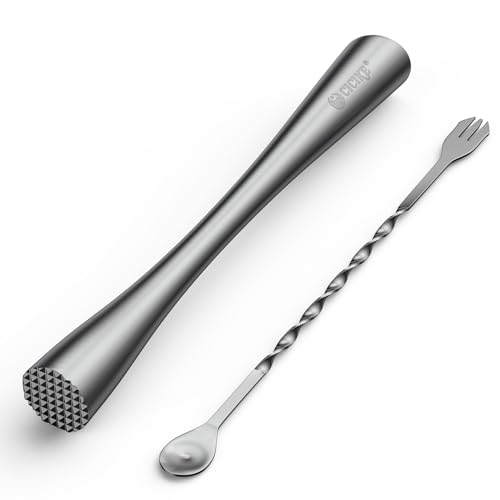10-Inch Stainless Steel Cocktail Muddler & Mixing Spoon Bar Tool Set