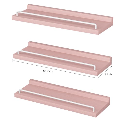 Floating Wall Shelves Set of 3, 16-Inch Paulownia Wood Storage Ledges