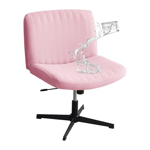 Water Resistant Criss Cross Armless Chair Cover - Pink Stretchable Slipcover for Wide Desk Chairs