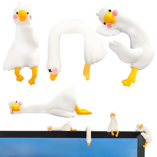 4-Piece Resin Goose Figurine Set for Computer Monitor and Desk Decor