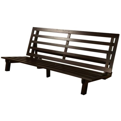 Kodiak Furniture Carson 75" Full-Size Wooden Futon Frame in Java Brown - Solid Pine, Converts to Bed, Easy Assembly