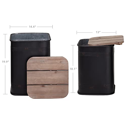 Farmhouse Galvanized Metal Storage Side Table Set - Nesting Barrel Stools