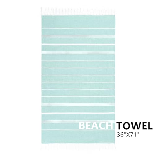 Aegero Turkish Beach Towel Oversized 36"x71" Quick Dry Sand Free Aqua