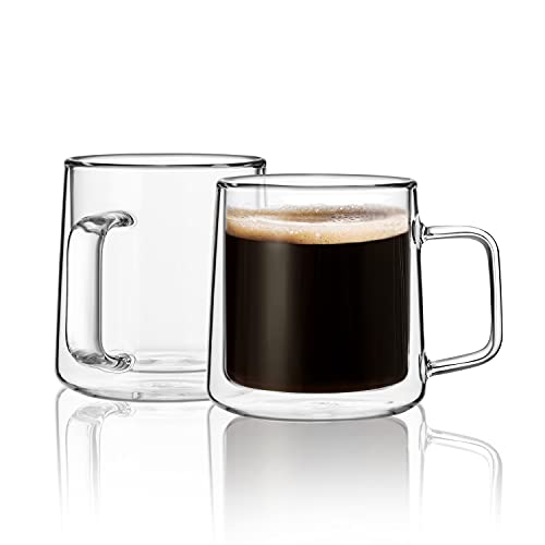 CNGLASS 10oz Set of 2 Double Wall Insulated Glass Coffee Mugs with Handle