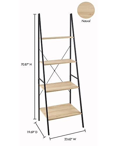 4-Tier Ladder Bookshelf, Modern Wood and Metal Leaning Display Shelf