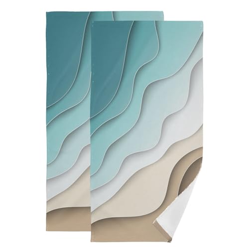 Abstract Beach Theme Hand Towels - Turquoise Brown Gradient Set of 2