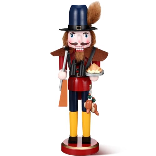 15-Inch Wooden Fall Nutcracker Figure - Thanksgiving Table & Mantel Decor