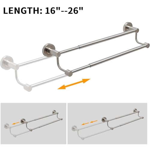 Adjustable Double Towel Bar, 16-26 Inch Wall Mounted Stainless Steel Rack